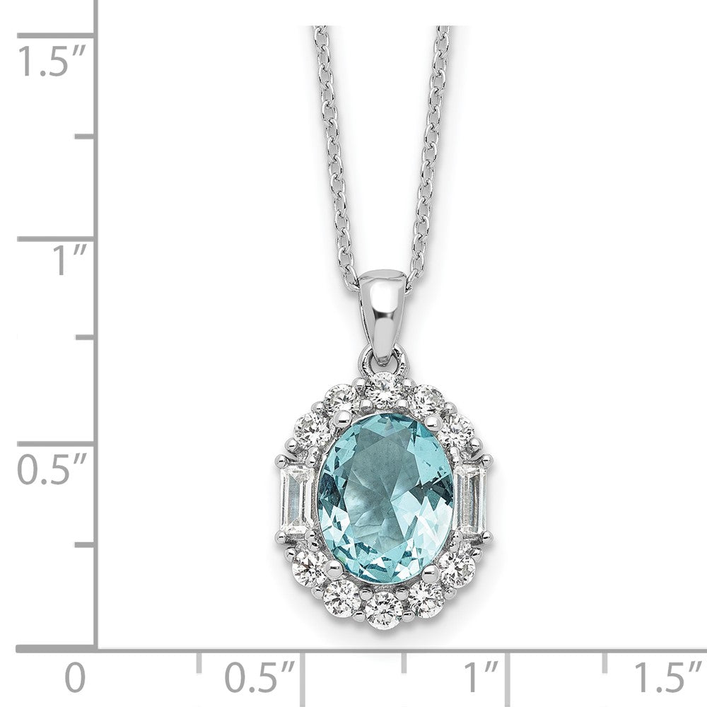 Sterling Silver Blue & White and Emerald-cut CZ Oval Necklace 20"