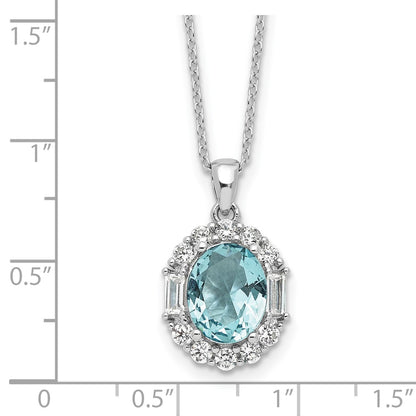 Sterling Silver Blue & White and Emerald-cut CZ Oval Necklace 20"