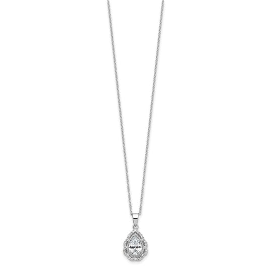Sterling Silver CZ Teardrop Pendant Necklace 20"