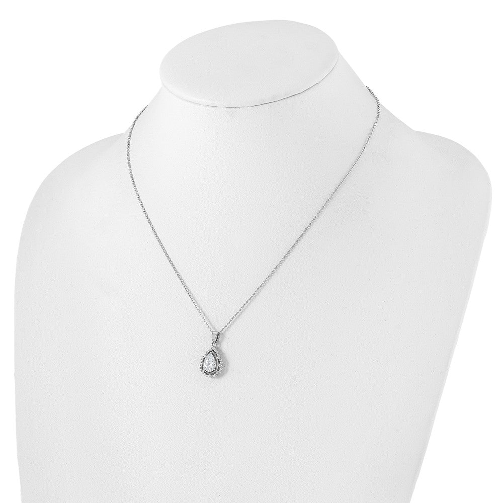 Sterling Silver CZ Teardrop Pendant Necklace 20"