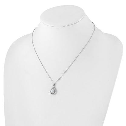 Sterling Silver CZ Teardrop Pendant Necklace 20"