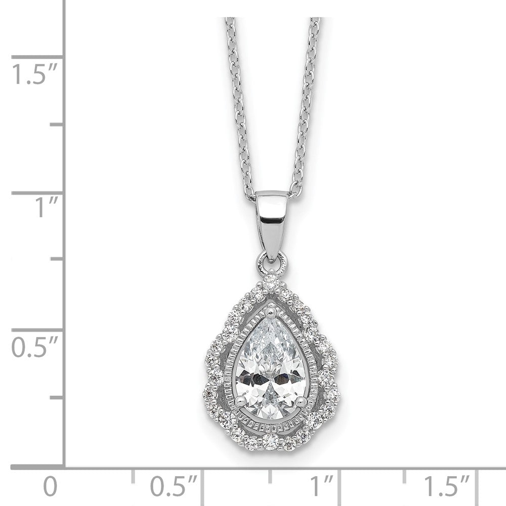 Sterling Silver CZ Teardrop Pendant Necklace 20"