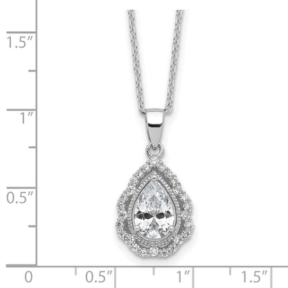 Sterling Silver CZ Teardrop Pendant Necklace 20"
