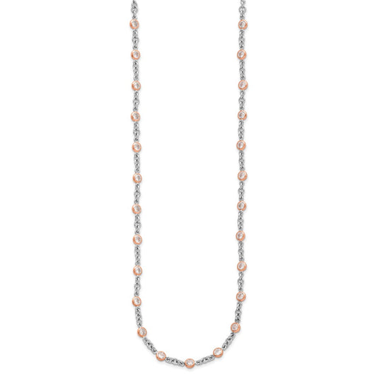 Sterling Silver Rose Gold-plated Accent CZ Bezel 42 Station Necklace 24"