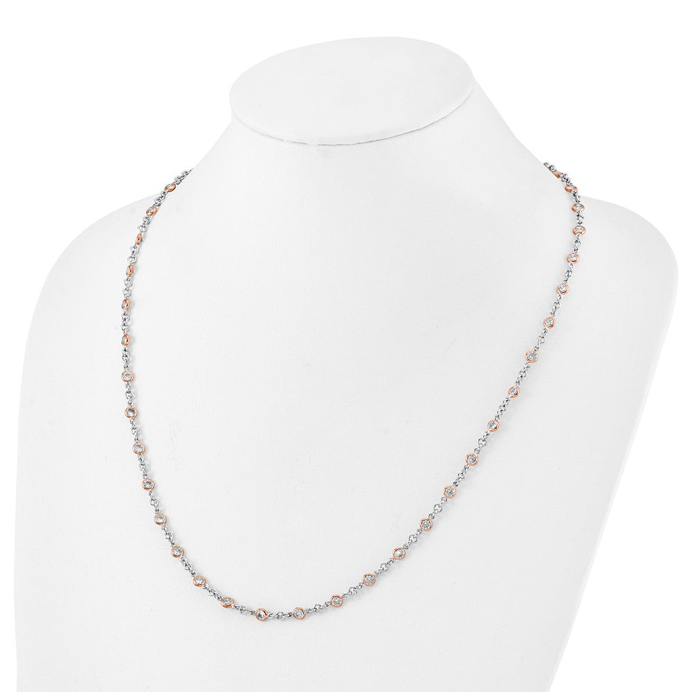 Sterling Silver Rose Gold-plated Accent CZ Bezel 42 Station Necklace 24"