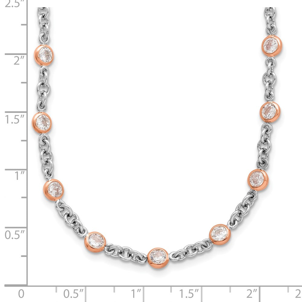Sterling Silver Rose Gold-plated Accent CZ Bezel 42 Station Necklace 24"