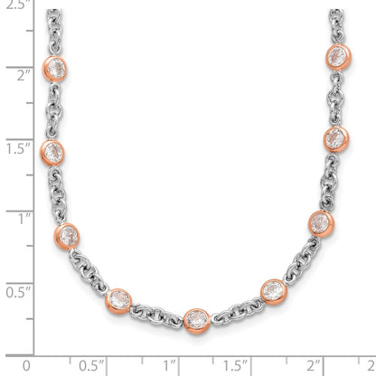 Sterling Silver Rose Gold-plated Accent CZ Bezel 42 Station Necklace 24"