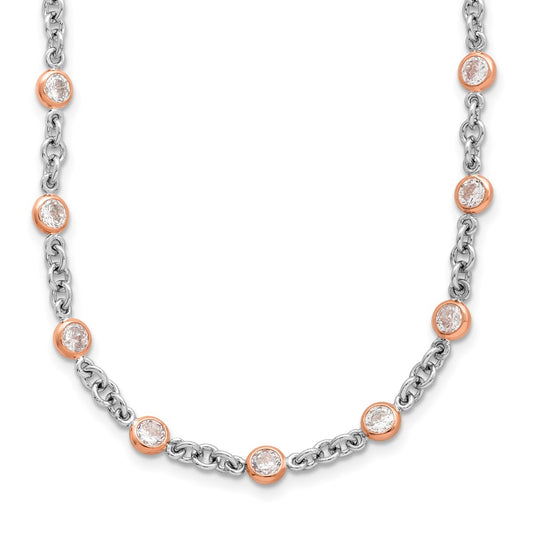 Sterling Silver Rose Gold-plated Accent CZ Bezel 42 Station Necklace 24"