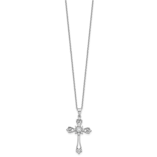 Sterling Silver Brilliant-cut Cubic Zirconia Cross Necklace 20"