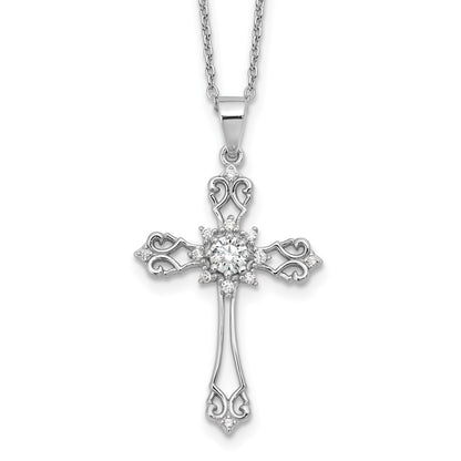 Sterling Silver Brilliant-cut Cubic Zirconia Cross Necklace 20"