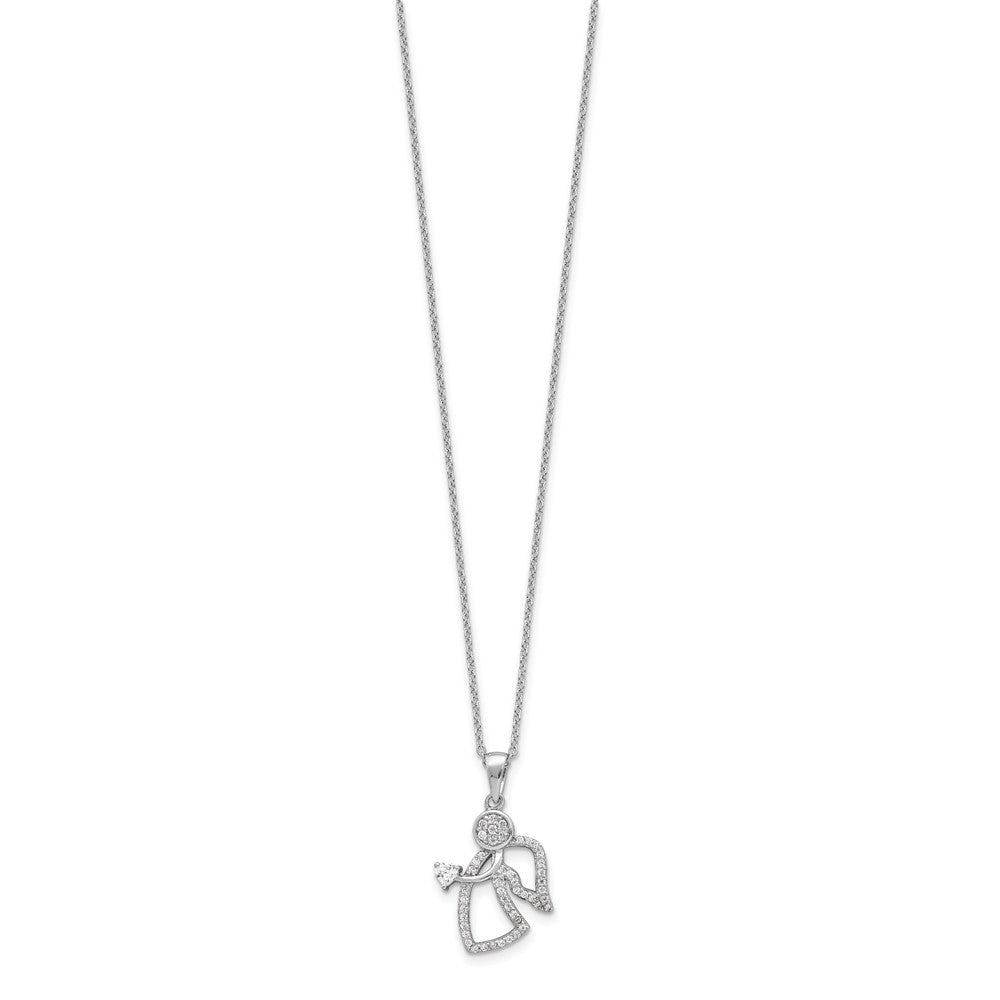 Sterling Silver CZ Angel Pendant Necklace 20"