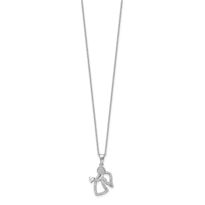 Sterling Silver CZ Angel Pendant Necklace 20"