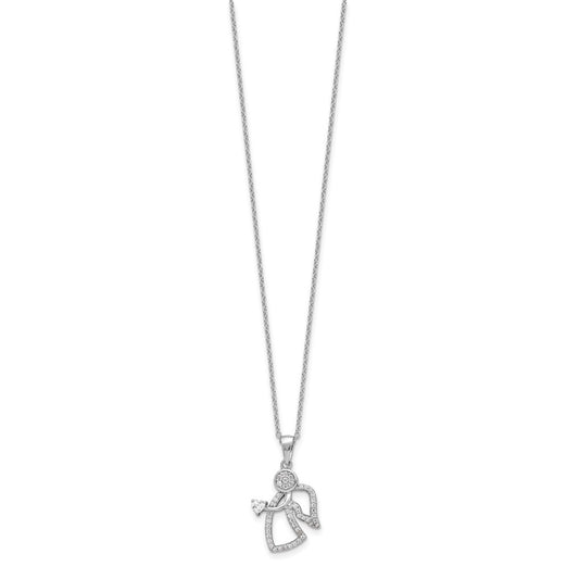 Sterling Silver CZ Angel Pendant Necklace 20"