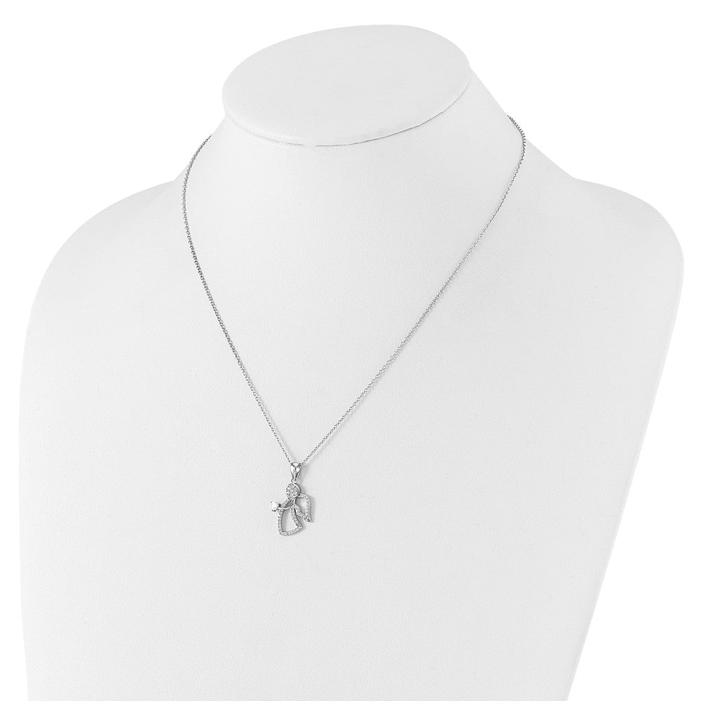 Sterling Silver CZ Angel Pendant Necklace 20"