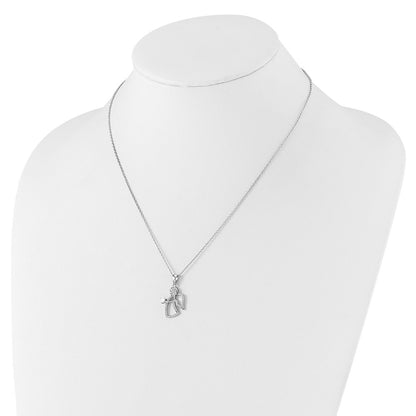 Sterling Silver CZ Angel Pendant Necklace 20"