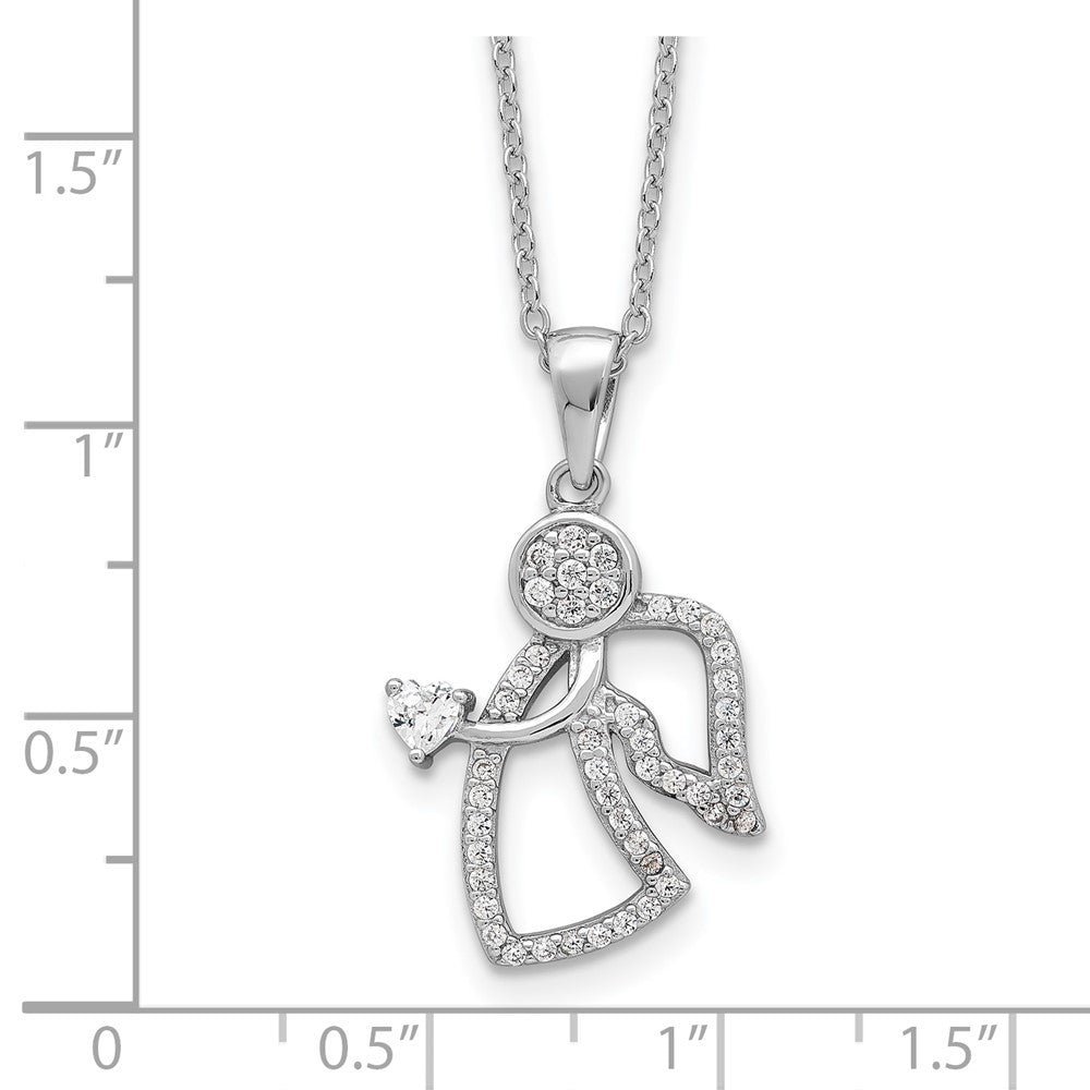 Sterling Silver CZ Angel Pendant Necklace 20"