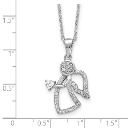 Sterling Silver CZ Angel Pendant Necklace 20"