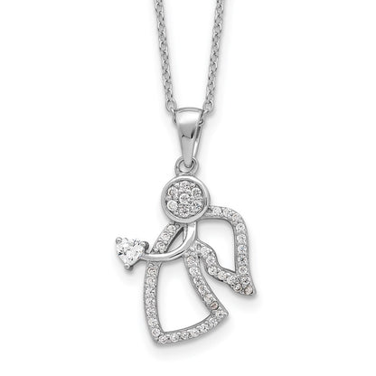 Sterling Silver CZ Angel Pendant Necklace 20"