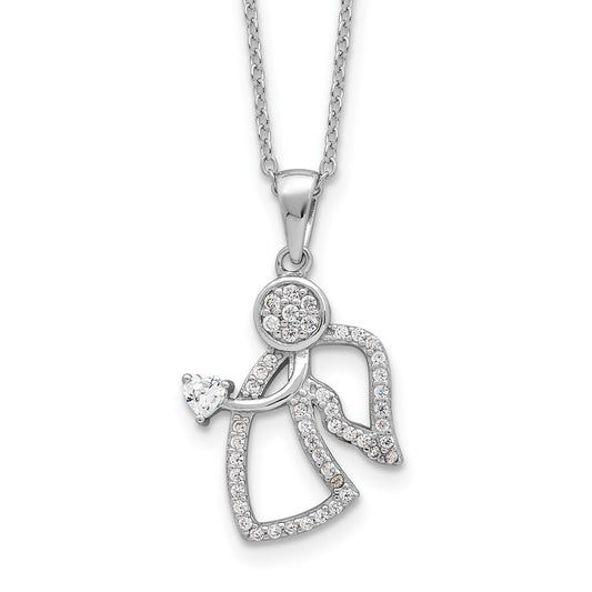 Sterling Silver CZ Angel Pendant Necklace 20"
