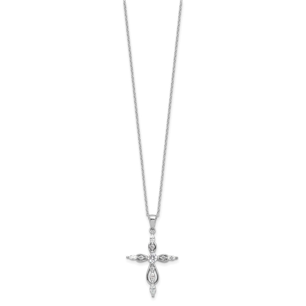 Sterling Silver Brilliant-cut and Marquise-cut Cubic Zirconia Cross Necklace 20"