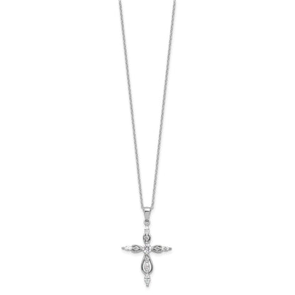 Sterling Silver Brilliant-cut and Marquise-cut Cubic Zirconia Cross Necklace 20"