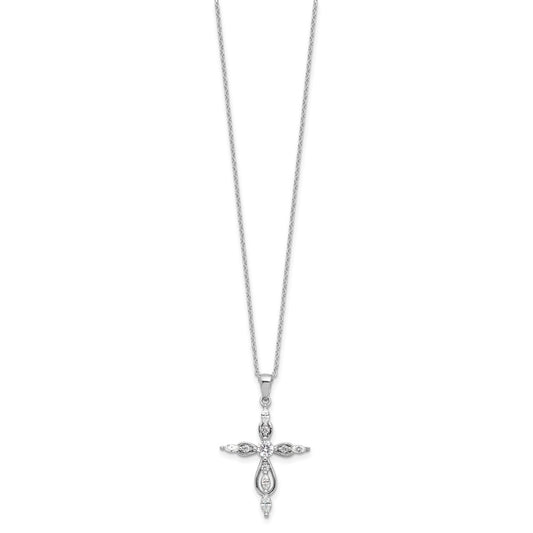 Sterling Silver Brilliant-cut and Marquise-cut Cubic Zirconia Cross Necklace 20"