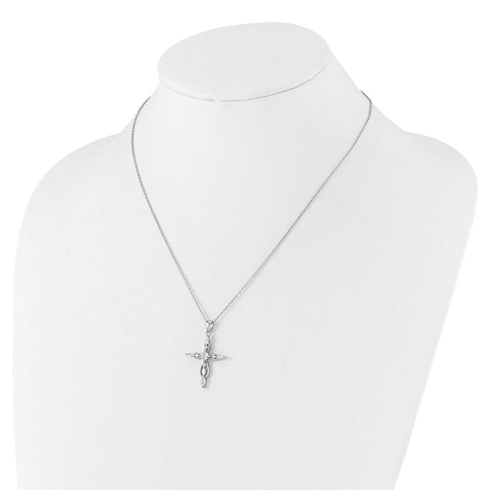 Sterling Silver Brilliant-cut and Marquise-cut Cubic Zirconia Cross Necklace 20"