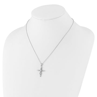 Sterling Silver Brilliant-cut and Marquise-cut Cubic Zirconia Cross Necklace 20"