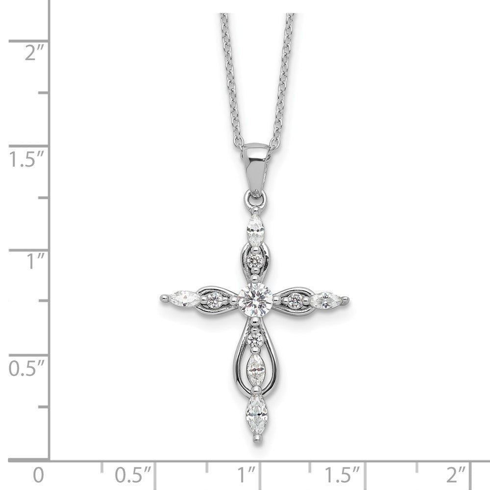 Sterling Silver Brilliant-cut and Marquise-cut Cubic Zirconia Cross Necklace 20"