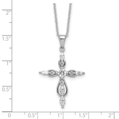 Sterling Silver Brilliant-cut and Marquise-cut Cubic Zirconia Cross Necklace 20"