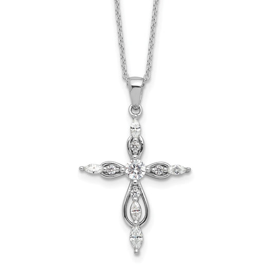 Sterling Silver Brilliant-cut and Marquise-cut Cubic Zirconia Cross Necklace 20"
