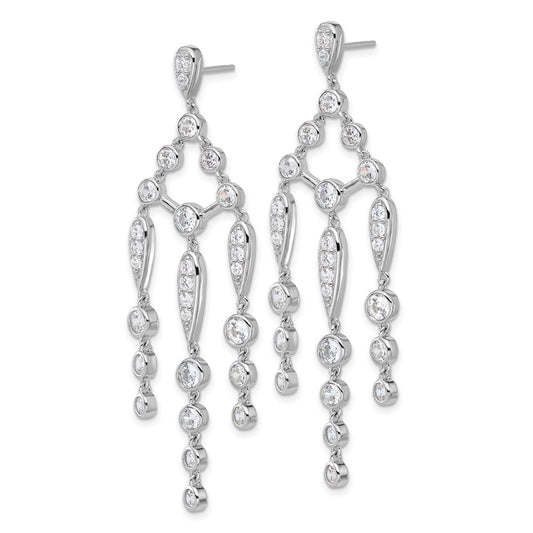 Sterling Silver Rhodium-plated Bezel CZ Chandelier Dangle Earrings
