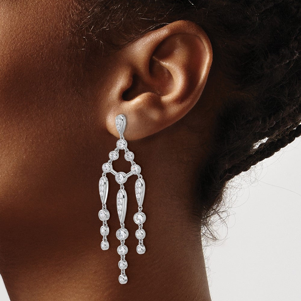 Sterling Silver Rhodium-plated Bezel CZ Chandelier Dangle Earrings