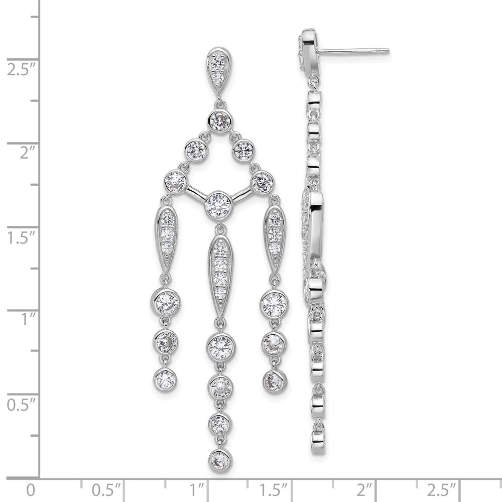 Sterling Silver Rhodium-plated Bezel CZ Chandelier Dangle Earrings