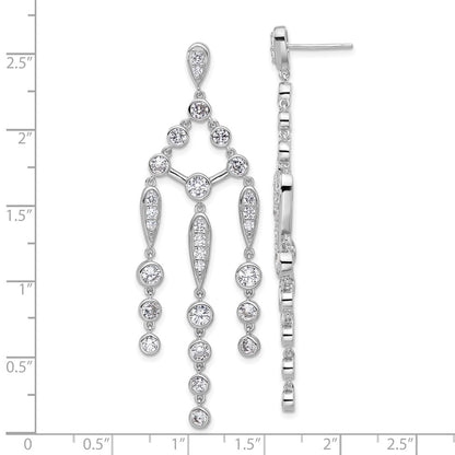 Sterling Silver Rhodium-plated Bezel CZ Chandelier Dangle Earrings