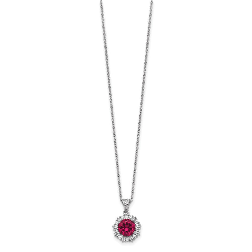 Sterling Silver Lab Created Ruby and White CZ Necklace 18"