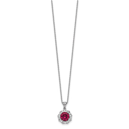 Sterling Silver Lab Created Ruby and White CZ Necklace 18"