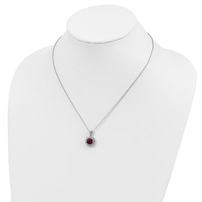Sterling Silver Lab Created Ruby and White CZ Necklace 18"