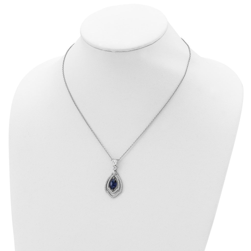 Sterling Silver Fancy Lab Created Dark Blue Spinel and White CZ Necklace 18"