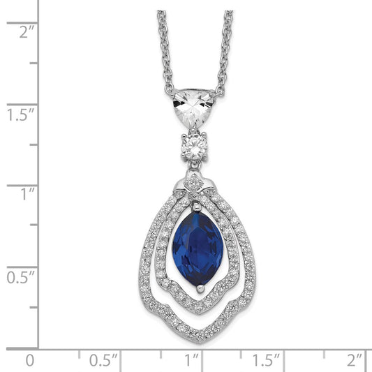 Sterling Silver Fancy Lab Created Dark Blue Spinel and White CZ Necklace 18"