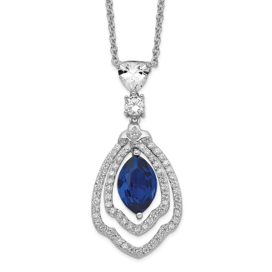 Sterling Silver Fancy Lab Created Dark Blue Spinel and White CZ Necklace 18"