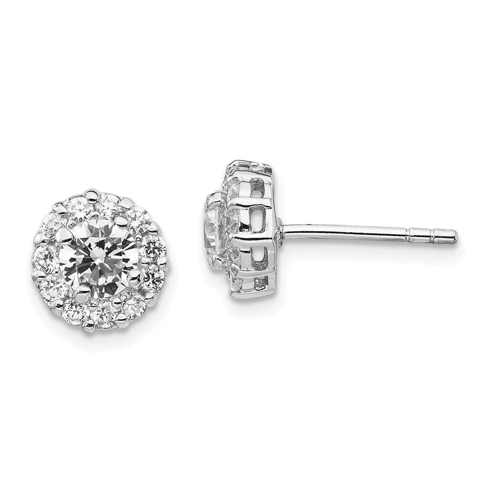 Sterling Silver Rhodium-plated Round CZ Halo Earrings