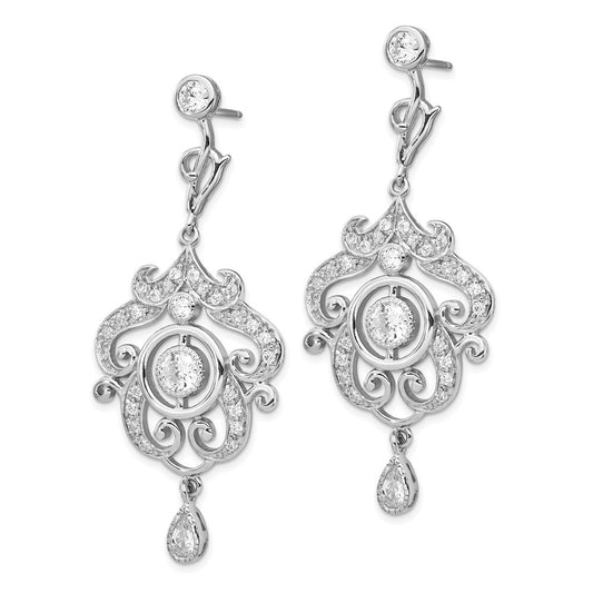 Sterling Silver Rhodium-plated Bezel CZ Fancy Chandelier Dangle Earrings