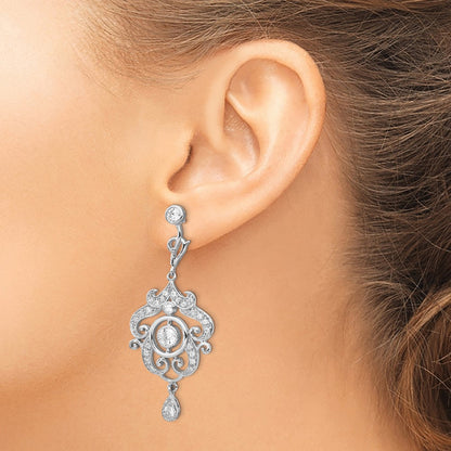 Sterling Silver Rhodium-plated Bezel CZ Fancy Chandelier Dangle Earrings