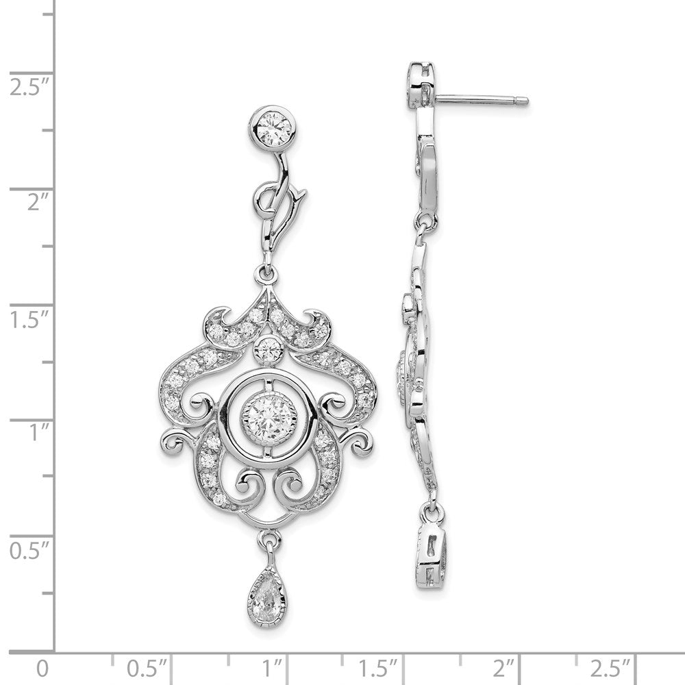 Sterling Silver Rhodium-plated Bezel CZ Fancy Chandelier Dangle Earrings