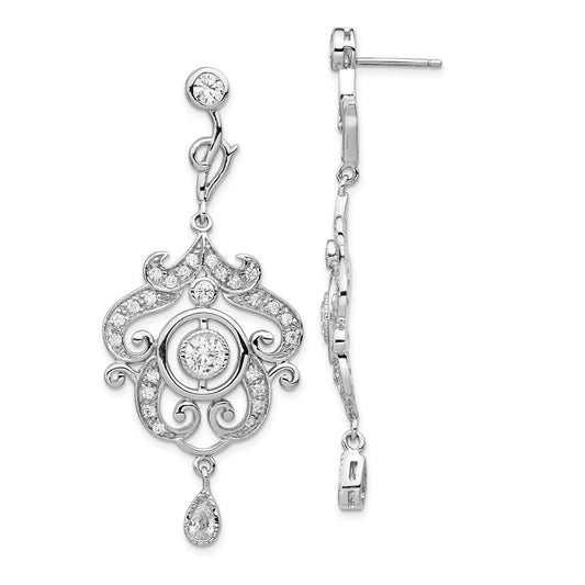 Sterling Silver Rhodium-plated Bezel CZ Fancy Chandelier Dangle Earrings
