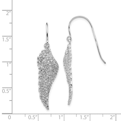 Sterling Silver Rhodium-plated CZ Angel Wing Shepherd Hook Dangle Earrings