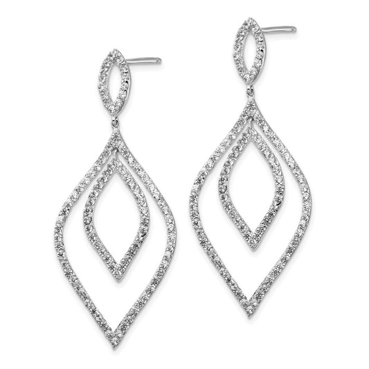 Sterling Silver Rhodium-plated CZ Fancy Flames Dangle Earrings