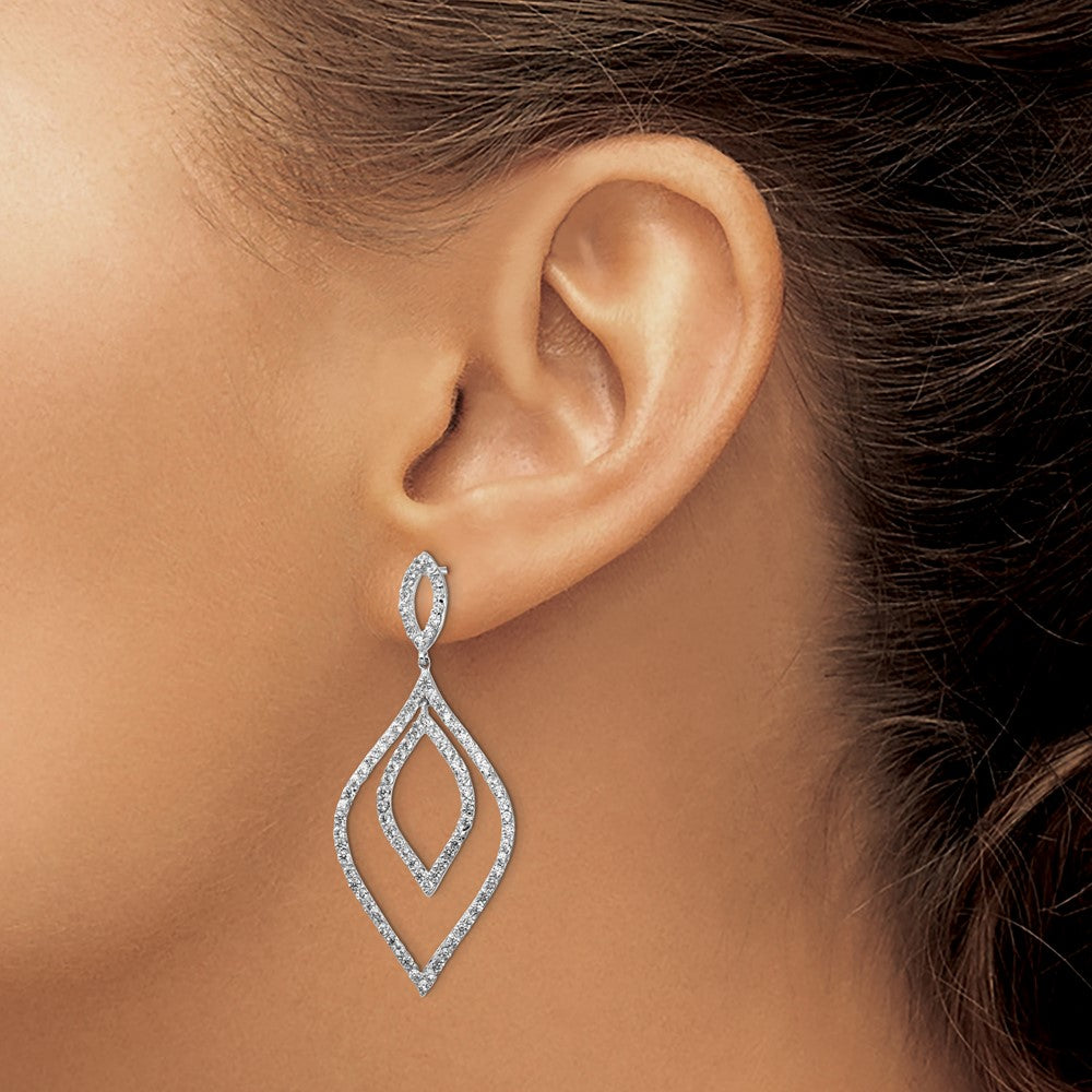 Sterling Silver Rhodium-plated CZ Fancy Flames Dangle Earrings