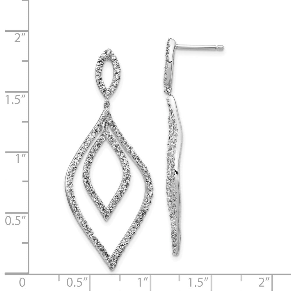 Sterling Silver Rhodium-plated CZ Fancy Flames Dangle Earrings
